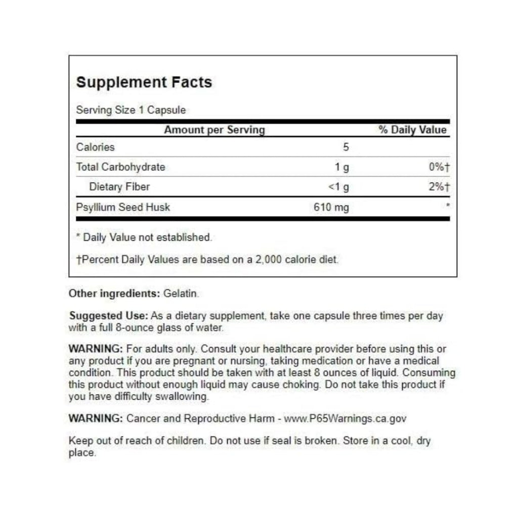 Cápsulas de cáscara de psyllium Swanson, 100 unidades, suplemento de fibra natural, salud digestiva, limpieza de colon.