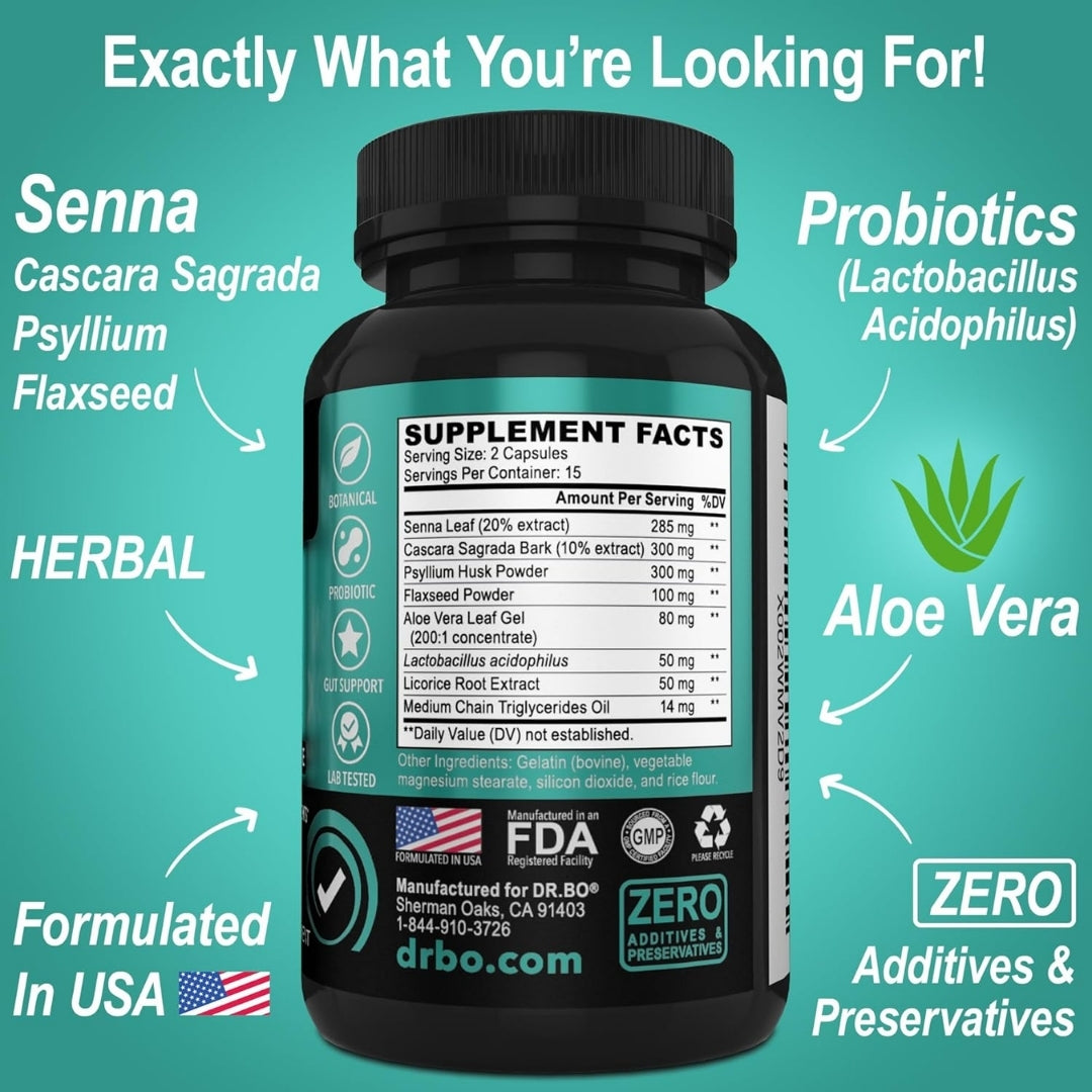 Suplemento Dr. Bo 15 Day Colon Detox para limpieza intestinal, promueve la regularidad, reduce la hinchazón y apoya la pérdida de peso.