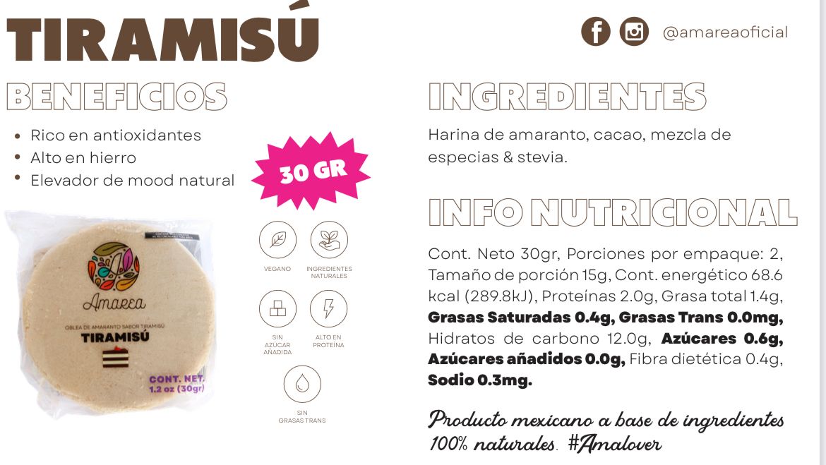 Obleas Tiramisú sin gluten, sin azúcar, veganas, alto contenido de proteína, hechas con harina de amaranto y cacao.