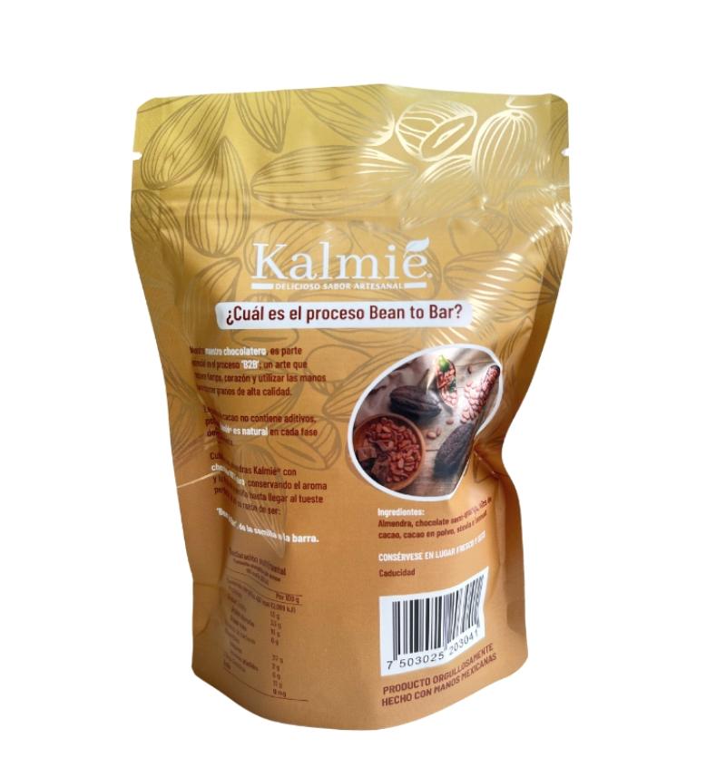 Almendras Kalmié cubiertas con chocolate, snack sin azúcar, apto para dieta keto, ideal para antojos saludables.