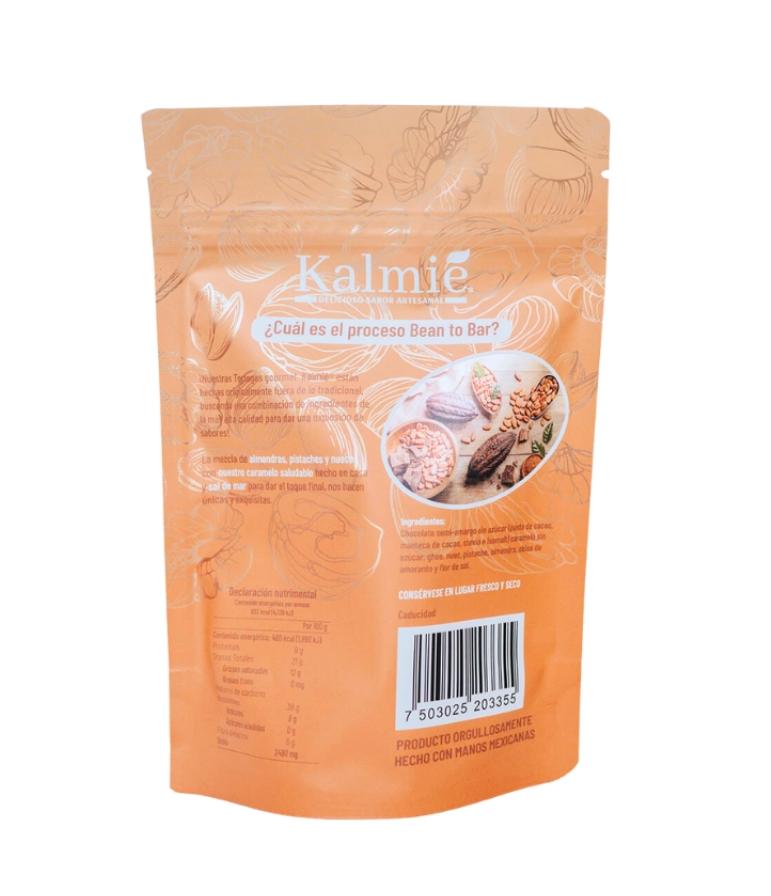 Tortugas Kalmie de chocolate oscuro sin azúcar, con nueces y almendras, snack keto y vegano.