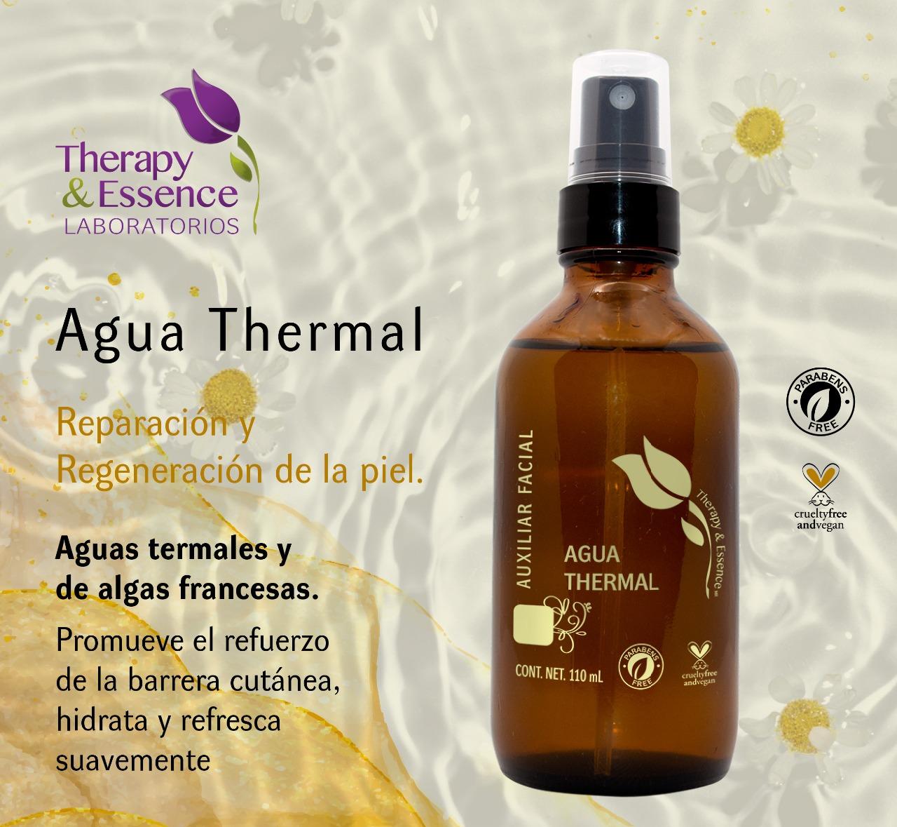Agua termal facial, spray reparador y calmante, rico en minerales, prebióticos y postbióticos, ideal para piel sensible, protección antioxidante.