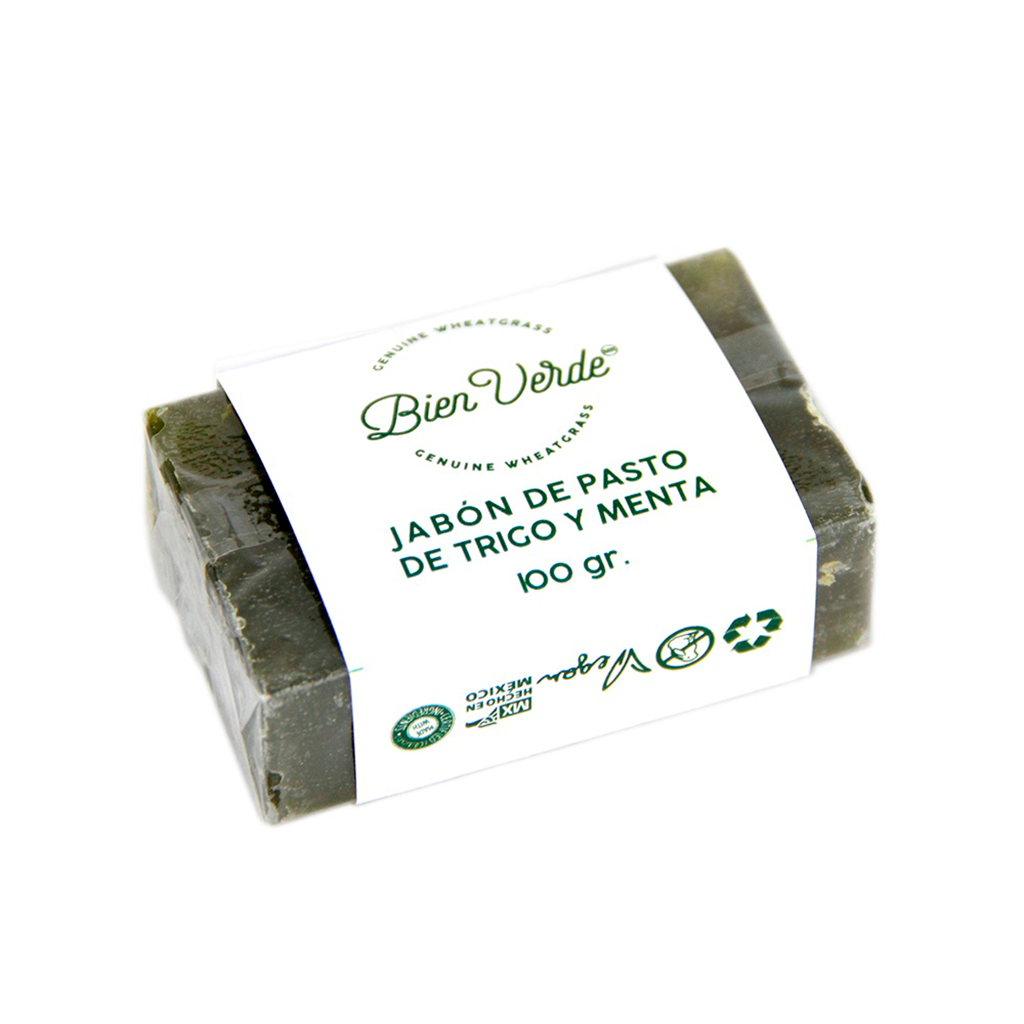 Jabón de Pasto de Trigo orgánico 100g, barra antioxidante y antiarrugas para limpieza facial y tratamiento de manchas.
