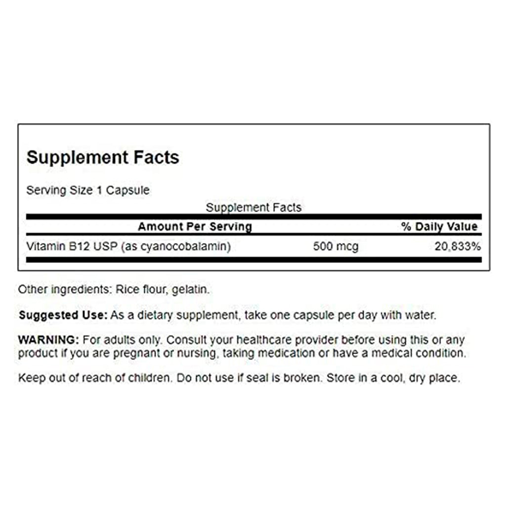 Vitamina B12 500 mcg en cápsulas Swanson