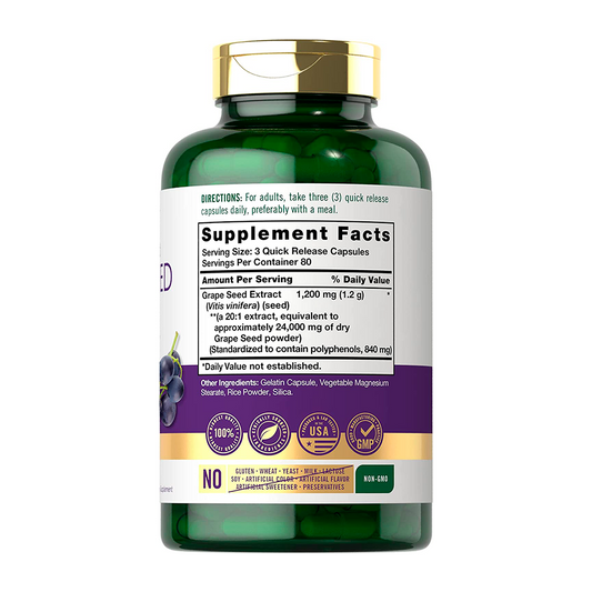 Extracto de semilla de uva suplemento, potente antioxidante natural para soporte cardiovascular y salud capilar.