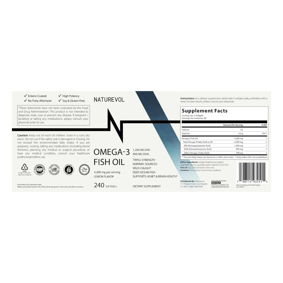 Aceite de pescado OMEGA-3 de 4200 mg de alta potencia