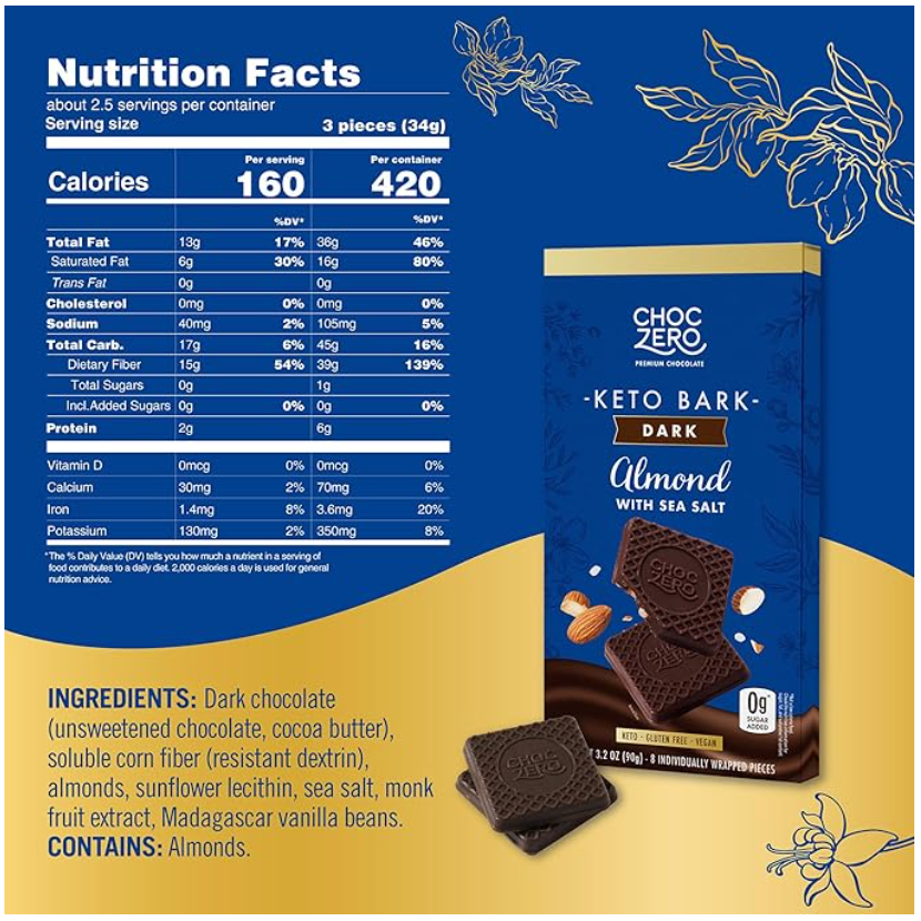 Chocolate con almendra y sal de mar ChocZero