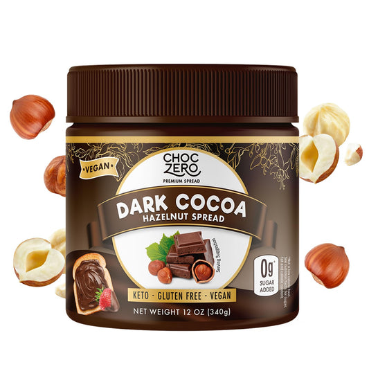 Crema de avellanas y cacao ChocZero Keto sin azúcar, perfecta para dieta keto y baja en carbohidratos.
