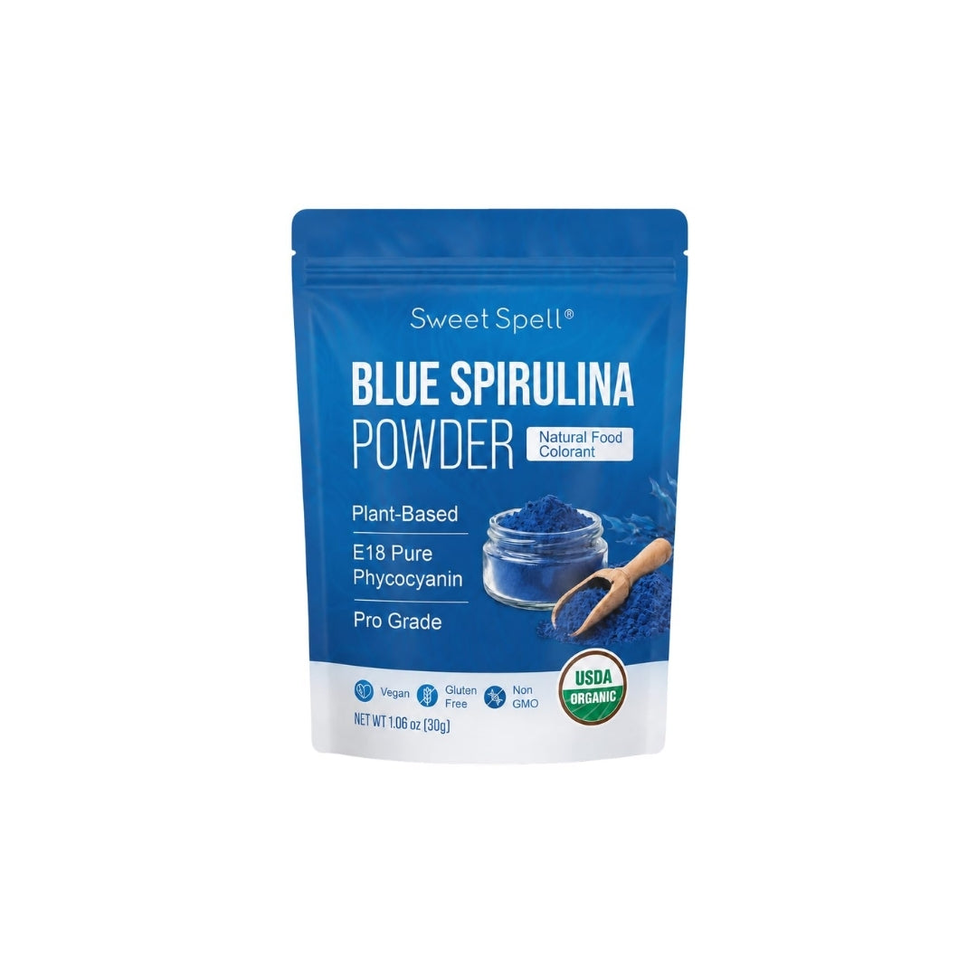 Bolsa de Espirulina Azul Orgánica en polvo Sweet Spell, colorante alimenticio natural de origen vegetal, 30 g, disponible en Nutribody.