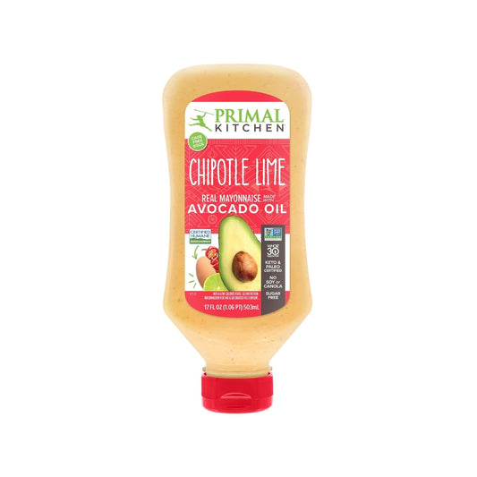 Mayonesa Primal Kitchen de lima chipotle picante, keto, orgánica, con aceite de aguacate, ideal para untables.