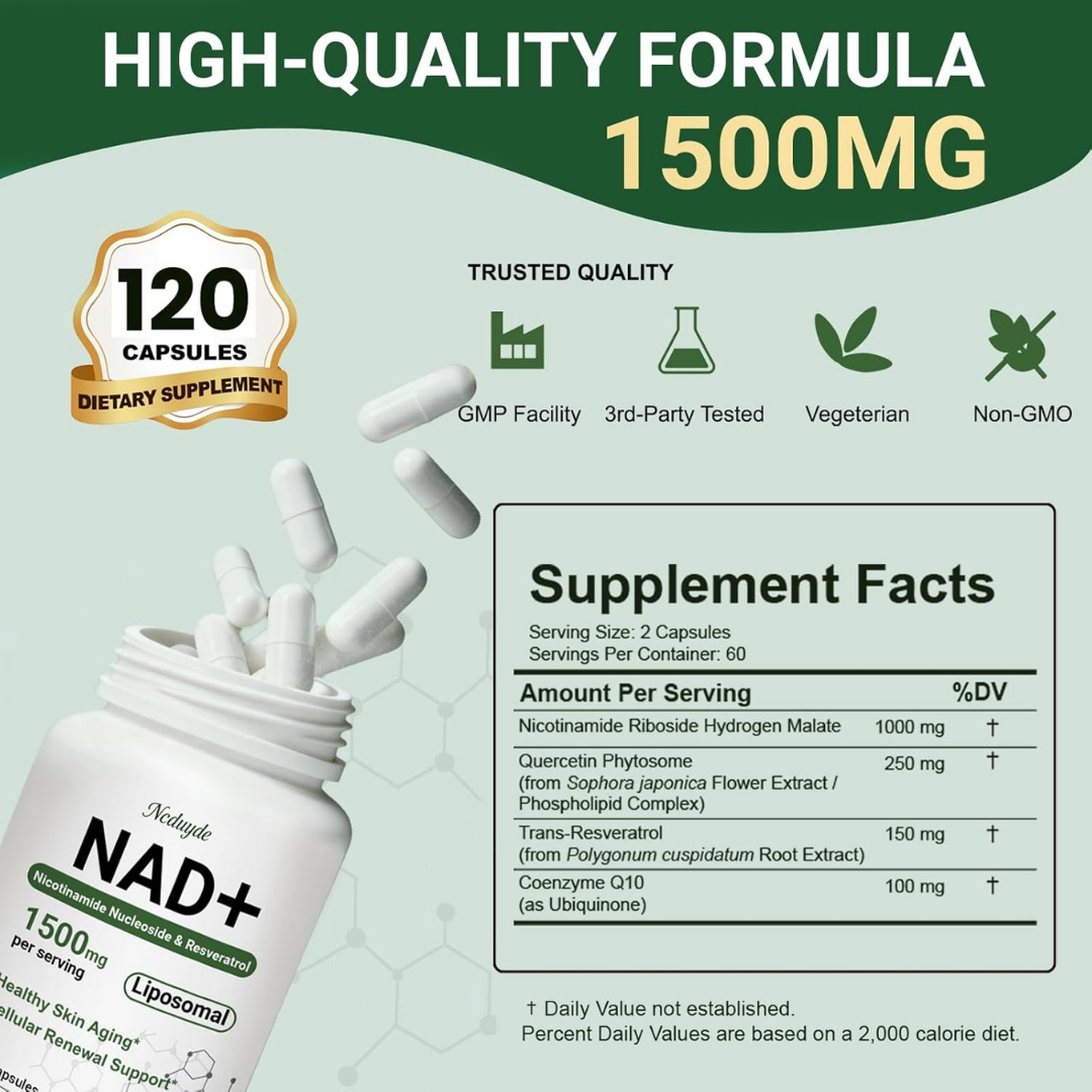 Suplemento NAD+ resveratrol 1500 mg