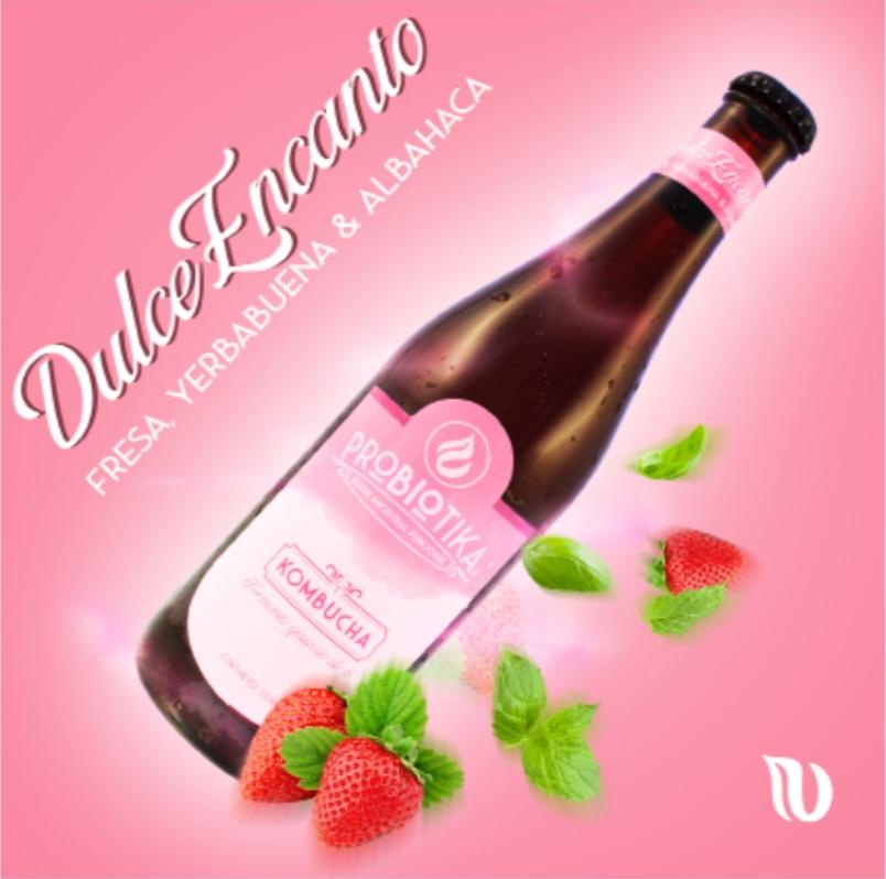 Kombucha PROBIOTIKA Dulce Encanto (Fresa, yerbabuena,  albahaca)