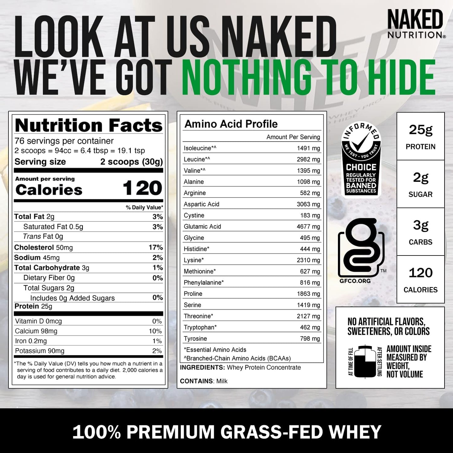 Proteína Animal en Polvo Desnaturalizada Sabor Natural Naked Whey