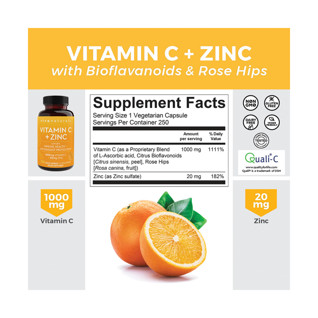 Vitamina C + Zinc en Cápsulas Viva Naturals